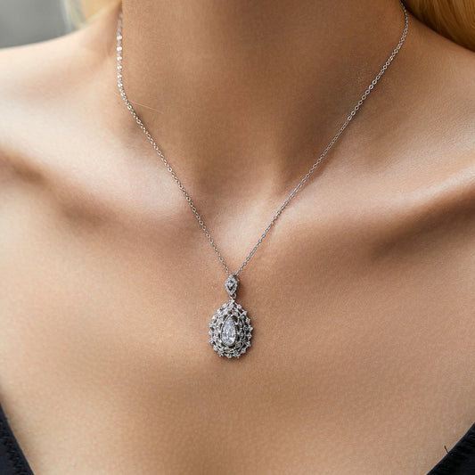 S925 Sterling Silver Old Money Style Luxury Full Diamond Drop Pendant